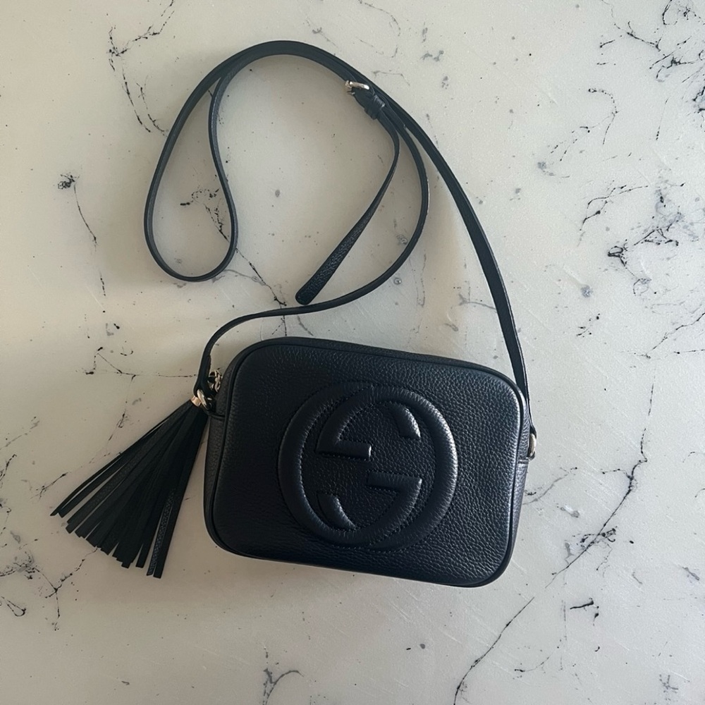 GUCCI Soho Disco Black Leather Crossbody Bag Full Set